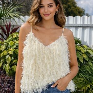 ASOS Cream Feather-Trim Spaghetti Strap Cami